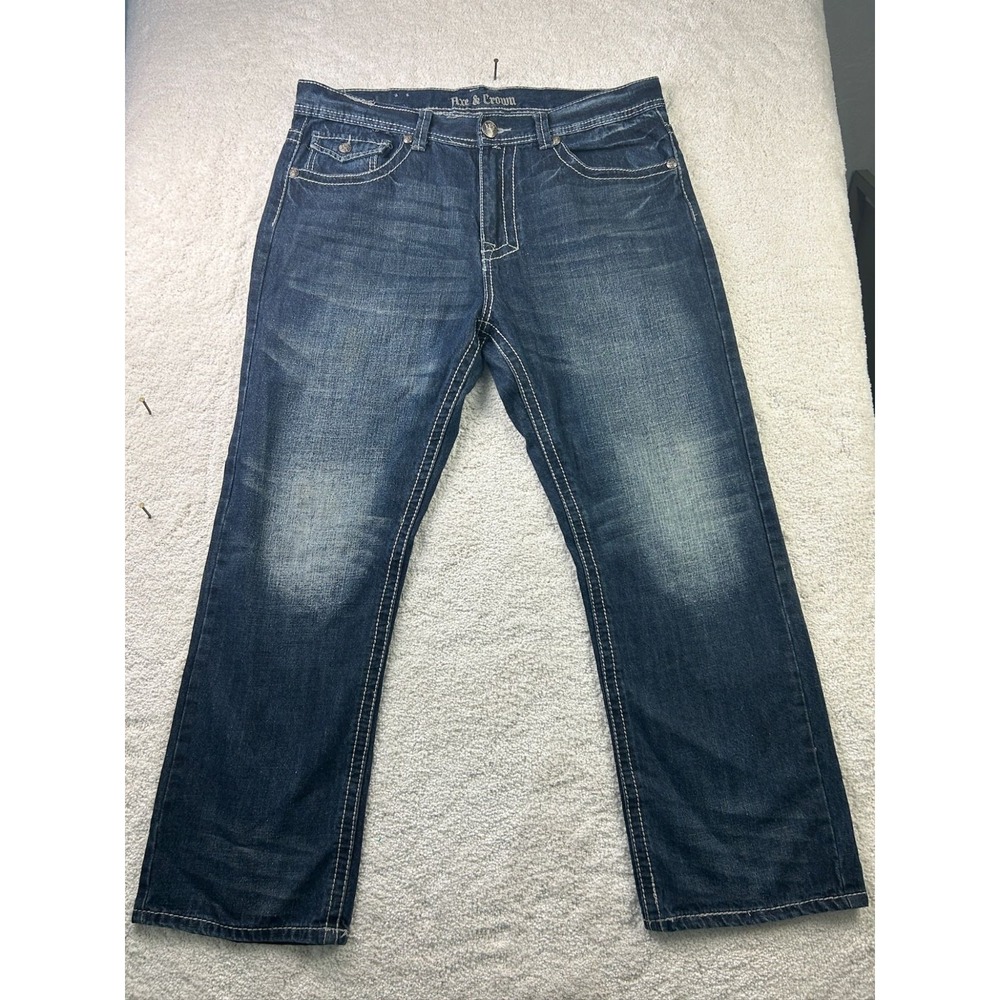 Axe & Crown Mens Straight Fit Denim Jeans‎ W36 L30 Cotton Blend Blue Casual